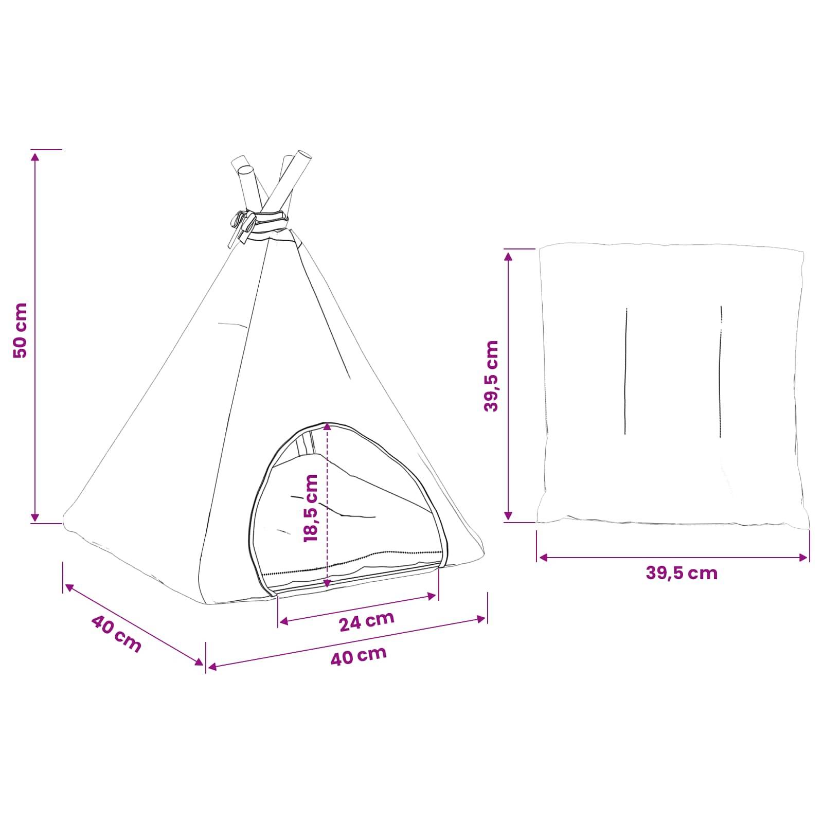 vidaXL Haustier-Tipi mit Kissen Weiß und Grau 40 x 40 x 50 cm