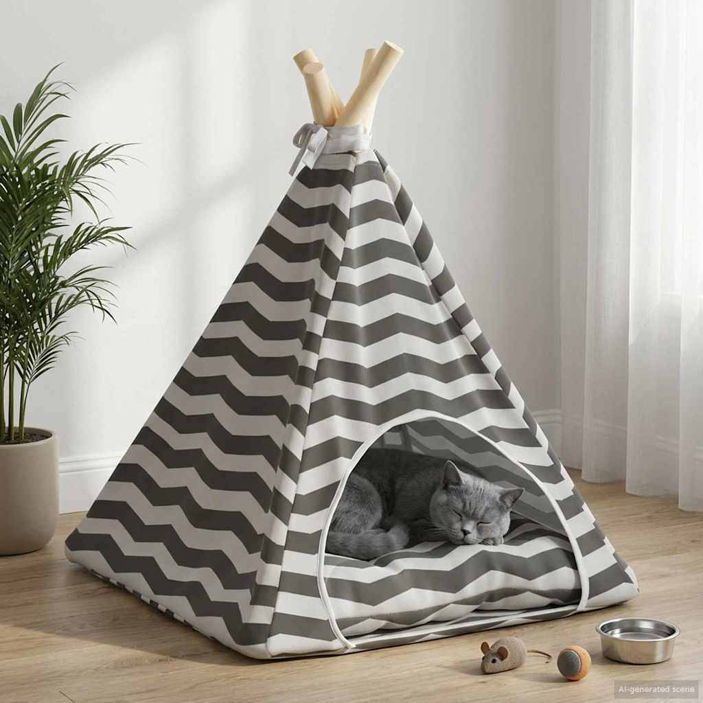vidaXL Haustier-Tipi mit Kissen Weiß und Grau 40 x 40 x 50 cm