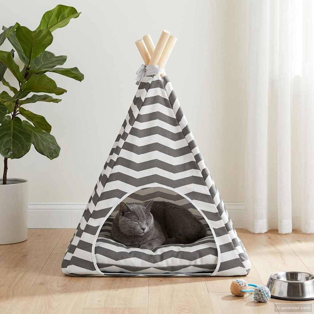 vidaXL Haustier-Tipi mit Kissen Weiß und Grau 40 x 40 x 50 cm