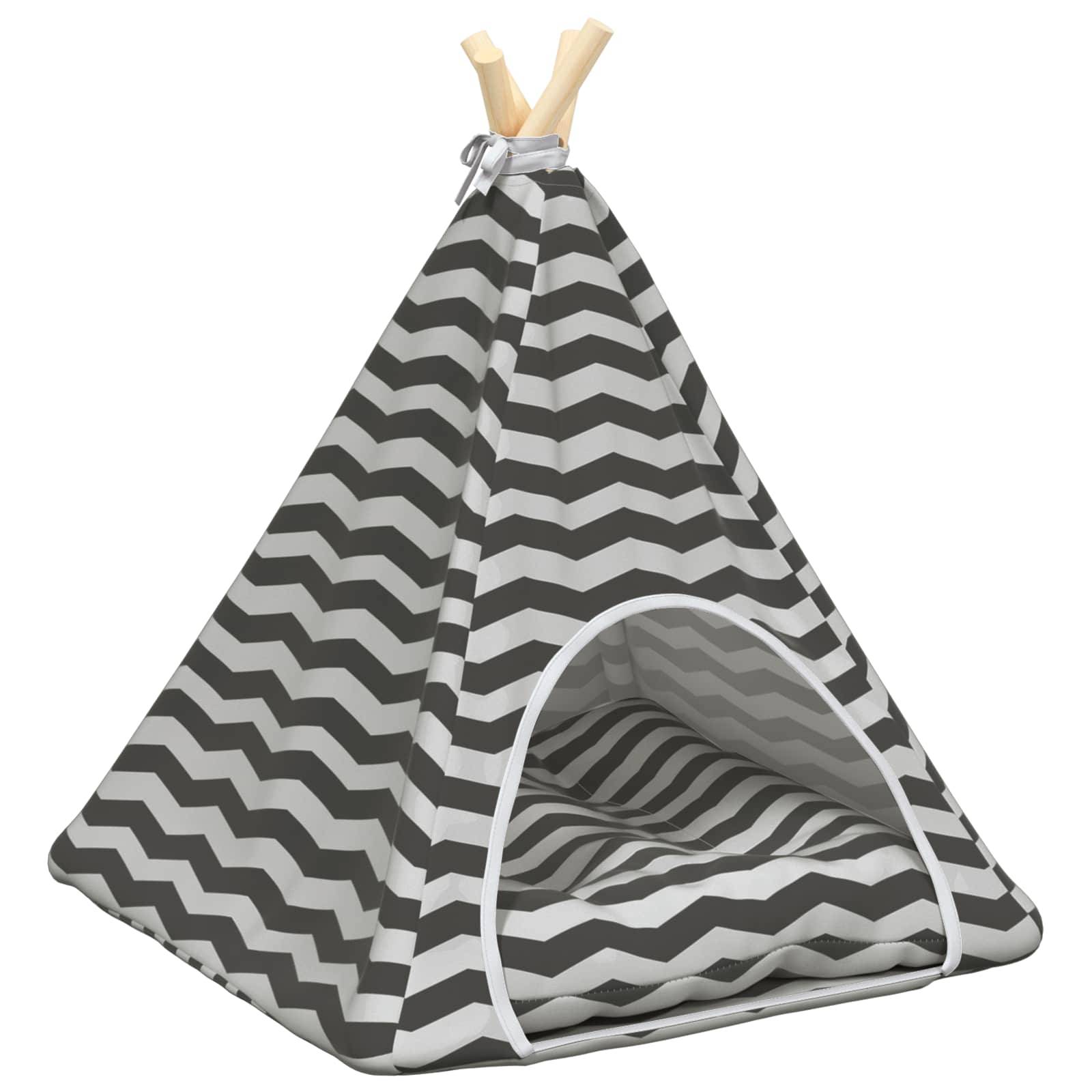 vidaXL Haustier-Tipi mit Kissen Weiß und Grau 50 x 50 x 60 cm