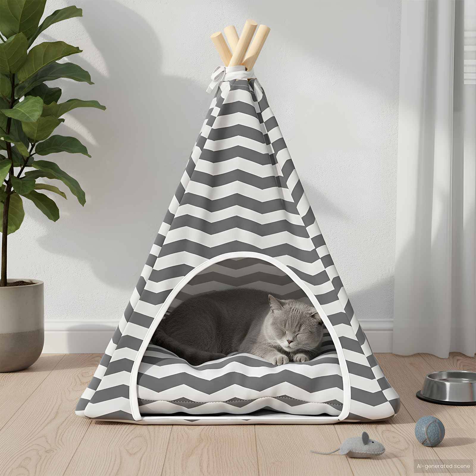 vidaXL Haustier-Tipi mit Kissen Weiß und Grau 50 x 50 x 60 cm