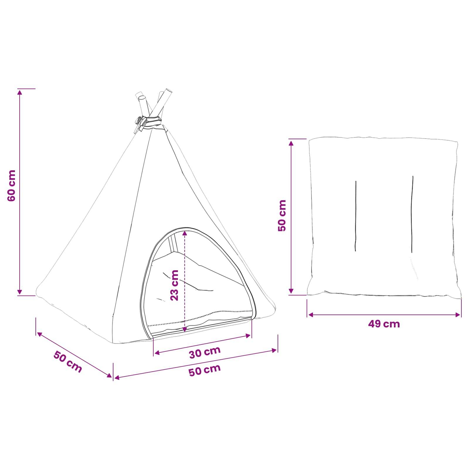 vidaXL Haustier-Tipi mit Kissen Weiß und Grau 50 x 50 x 60 cm