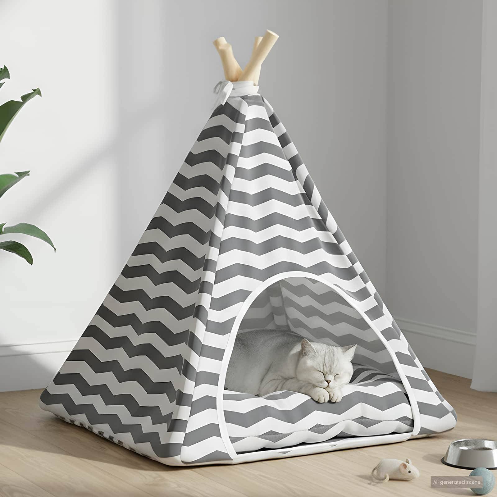 vidaXL Haustier-Tipi mit Kissen Weiß und Grau 50 x 50 x 60 cm