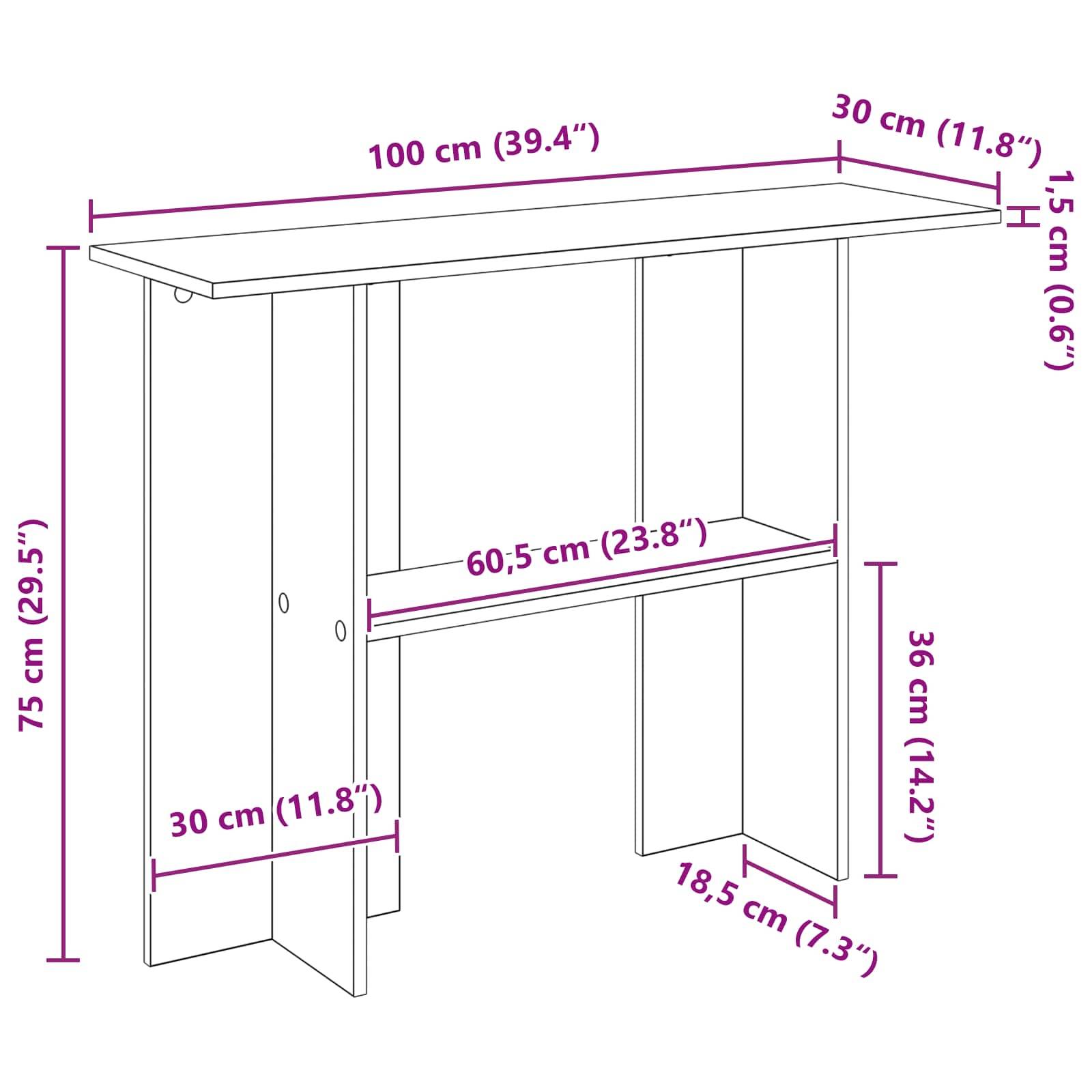 vidaXL Konsolentisch Weiß 100 x 30 x 75 cm Holzwerkstoff
