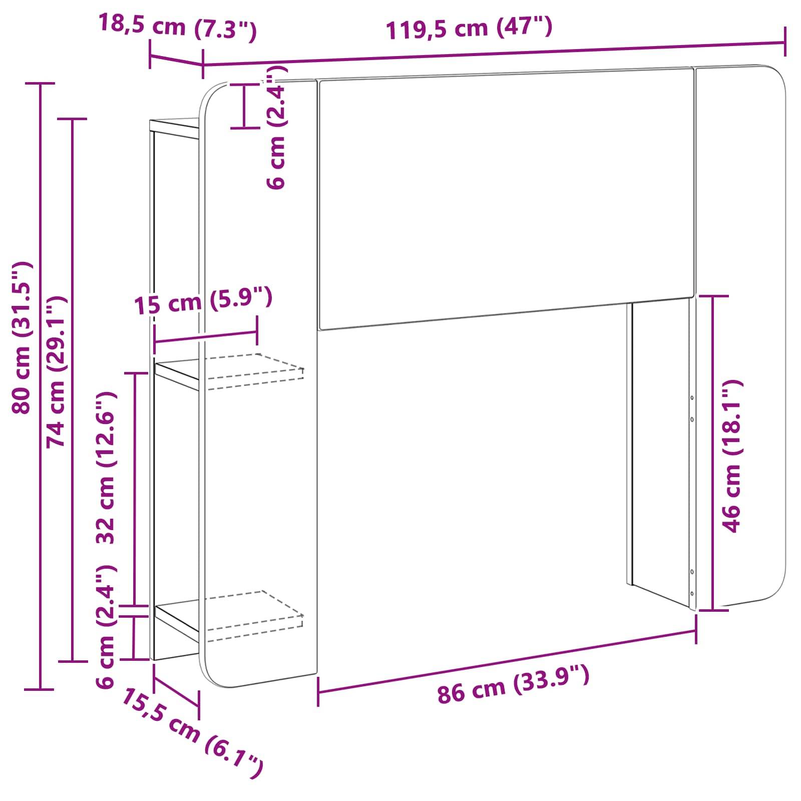vidaXL Kopfteil Schrank Artisan-Eiche 119,5 x 18,5 x 80 cm