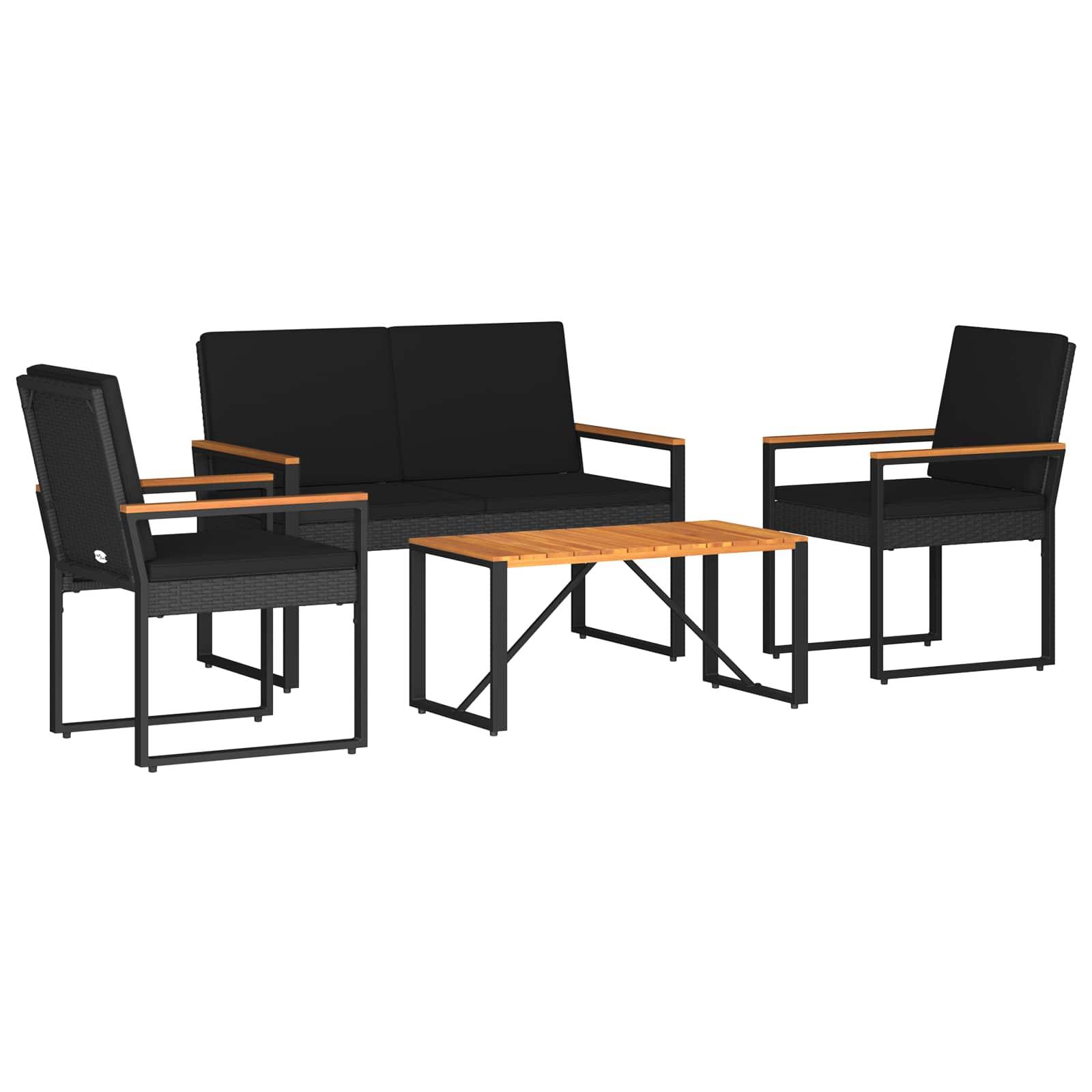 vidaXL Gartenmöbel-Set mit Kissen 4 Stk. Schwarz Poly-Rattan