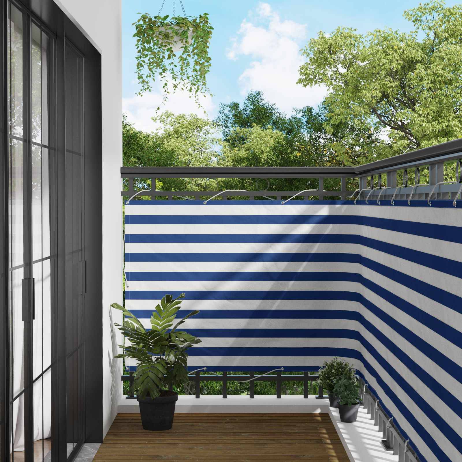 vidaXL Balkonsichtschutz Blau und Weiß 110 x 600 cm Oxford-Stoff