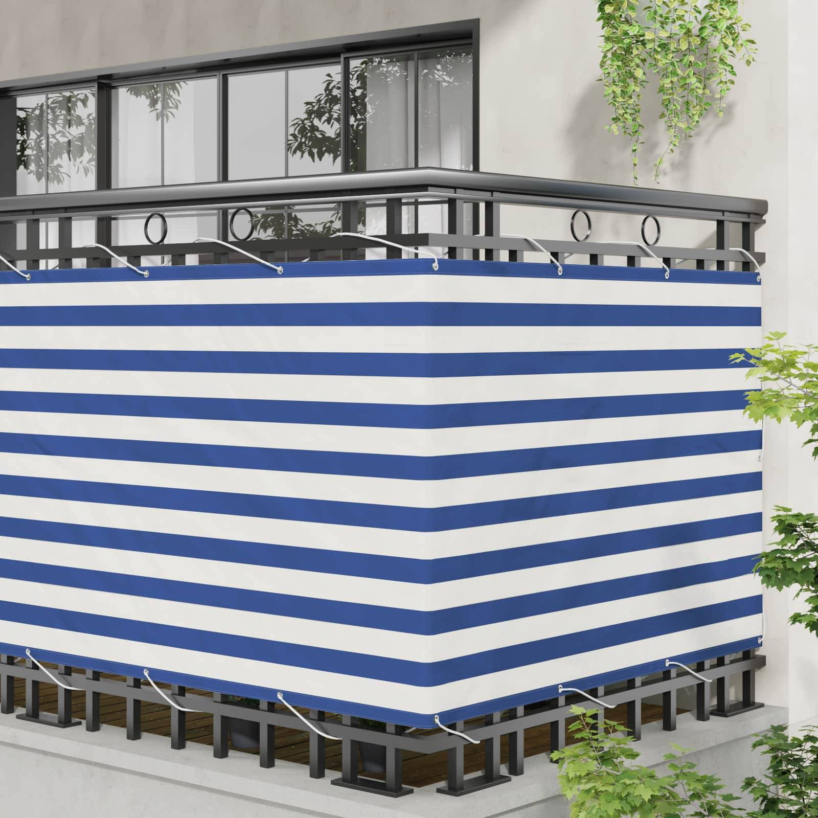 vidaXL Balkonsichtschutz Blau und Weiß 110 x 600 cm Oxford-Stoff