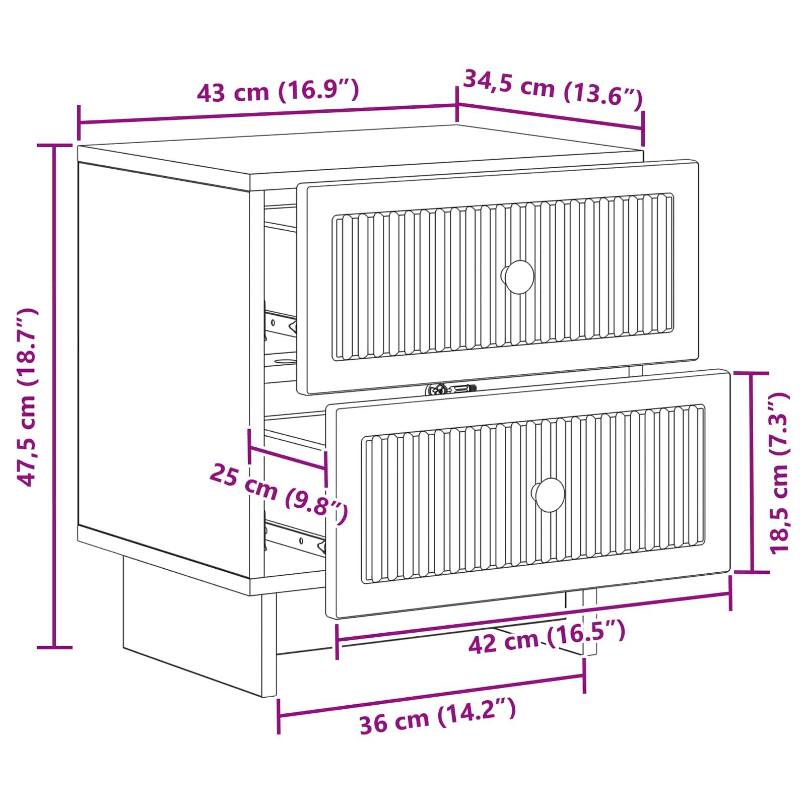 vidaXL Nachttisch 2 pcs Betongrau 43 x 34,5 x 47,5 cm Holzwerkstoff