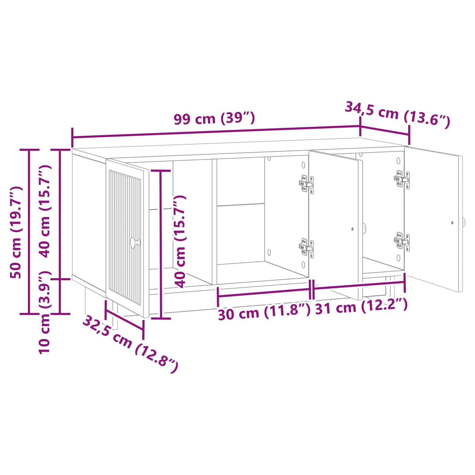 vidaXL TV-Schränk Weiß 99 x 34,5 x 50 cm Holzwerkstoff