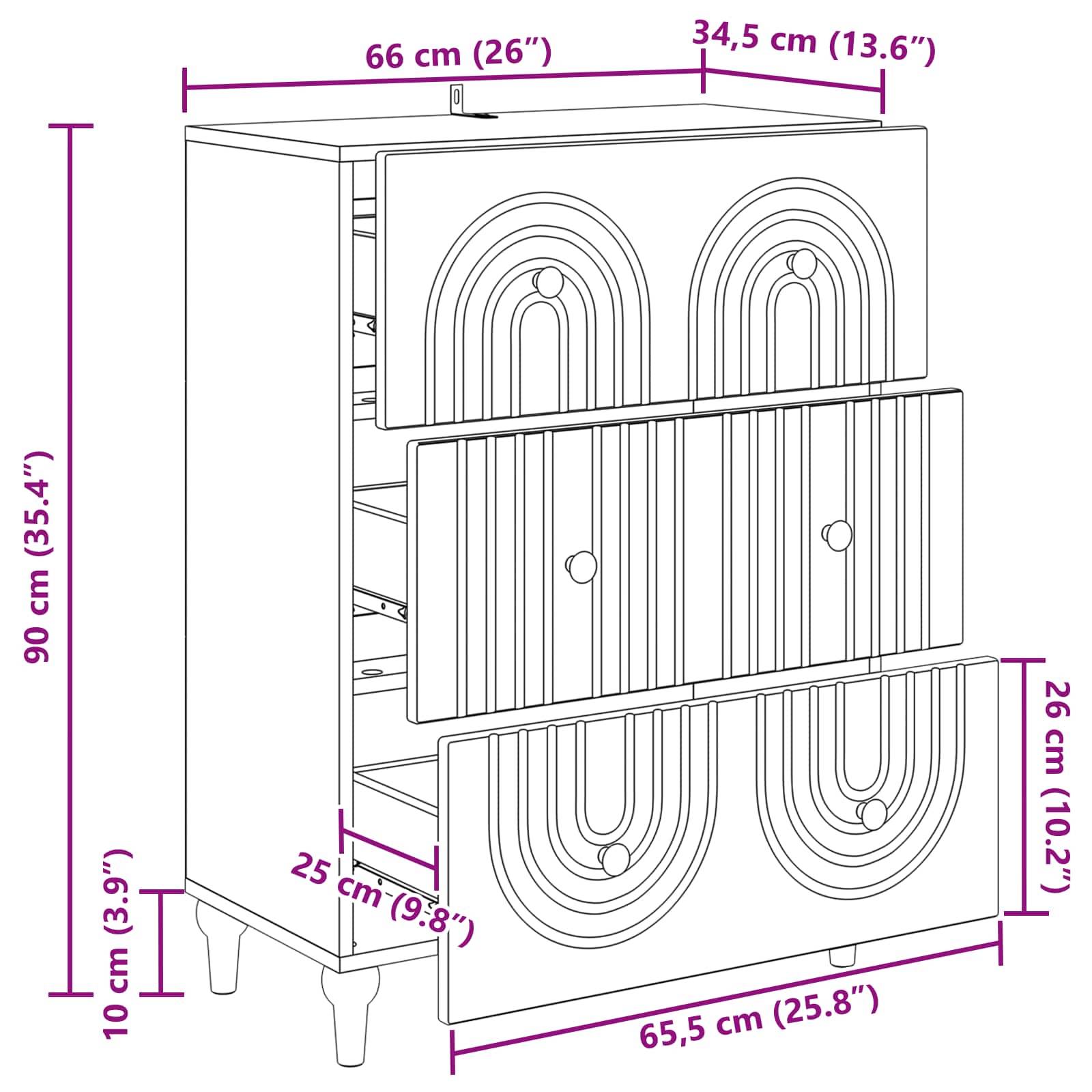vidaXL Schubladenschrank Weiß 66 x 34,5 x 90 cm Holzwerkstoff
