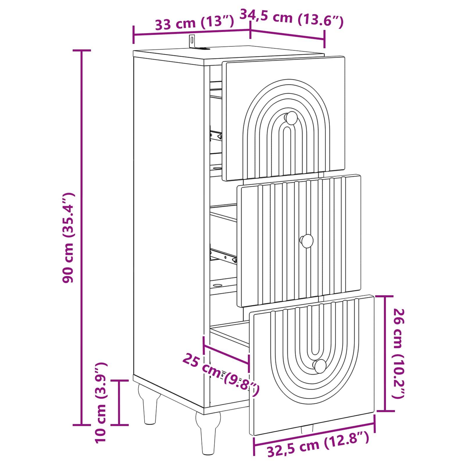 vidaXL Schubladenschrank Weiß 33 x 34,5 x 90 cm Holzwerkstoff