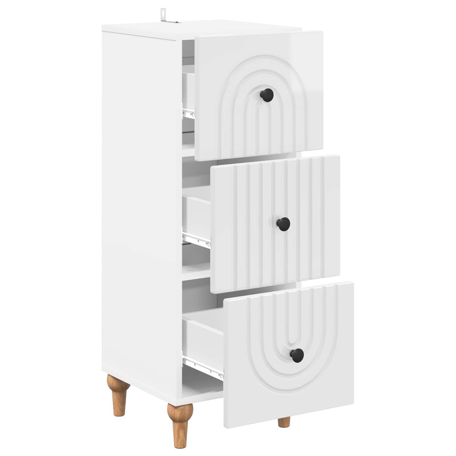 vidaXL Schubladenschrank Hochglanz Weiß 33 x 34,5 x 90 cm