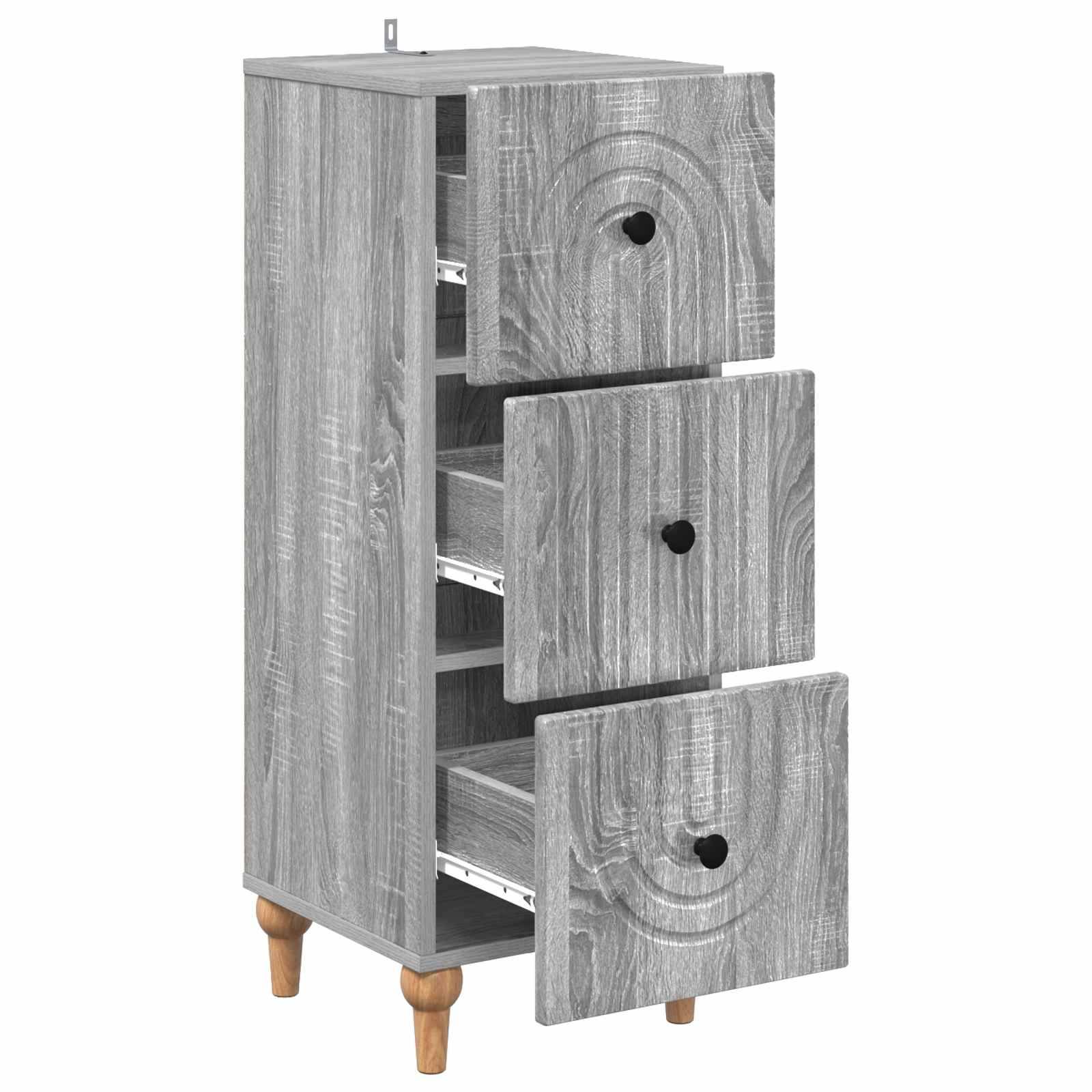 vidaXL Schubladenschrank Graues Sonoma 33 x 34,5 x 90 cm Holzwerkstoff