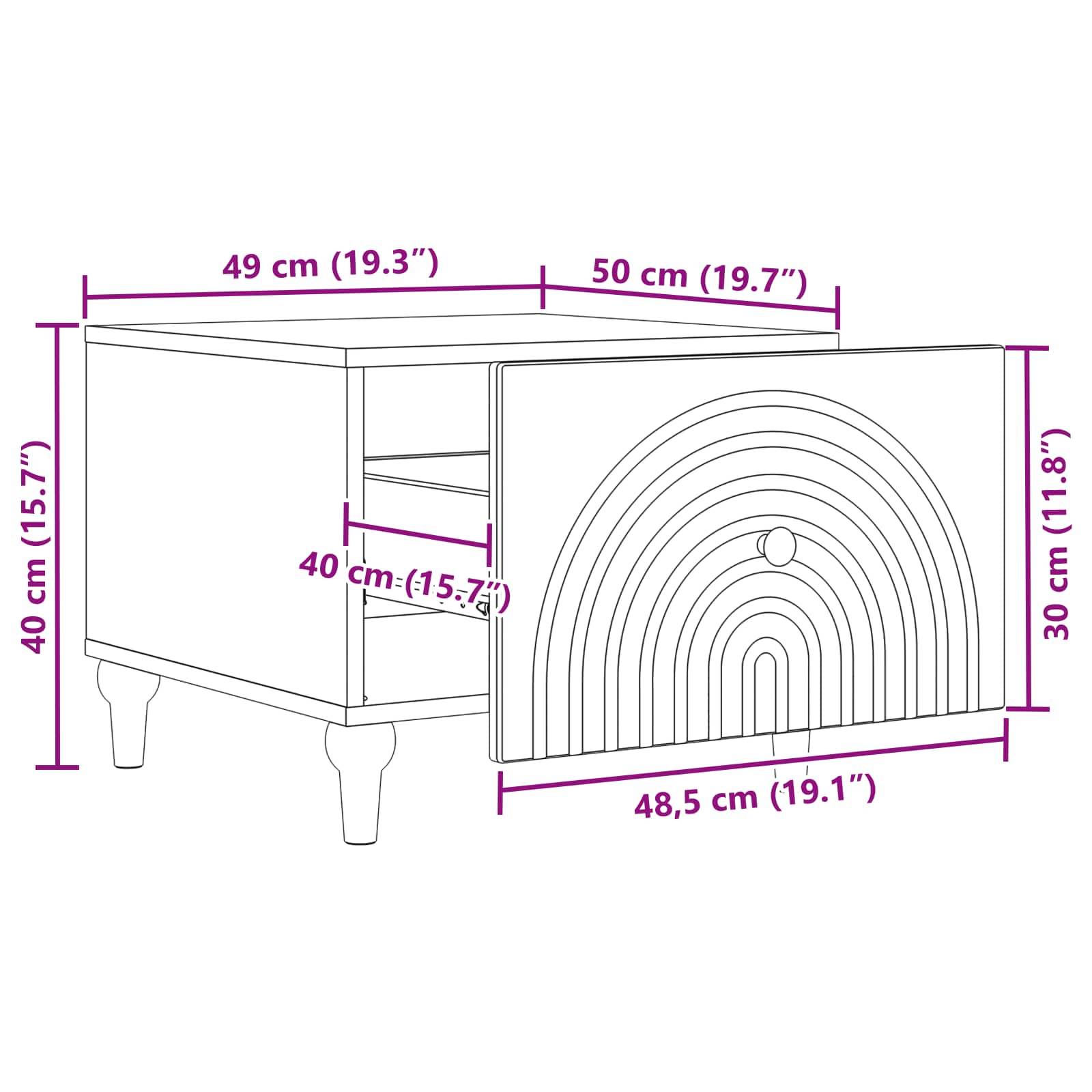 vidaXL Couchtisch Geräucherte Eiche 49 x 50 x 40 cm Holzwerkstoff