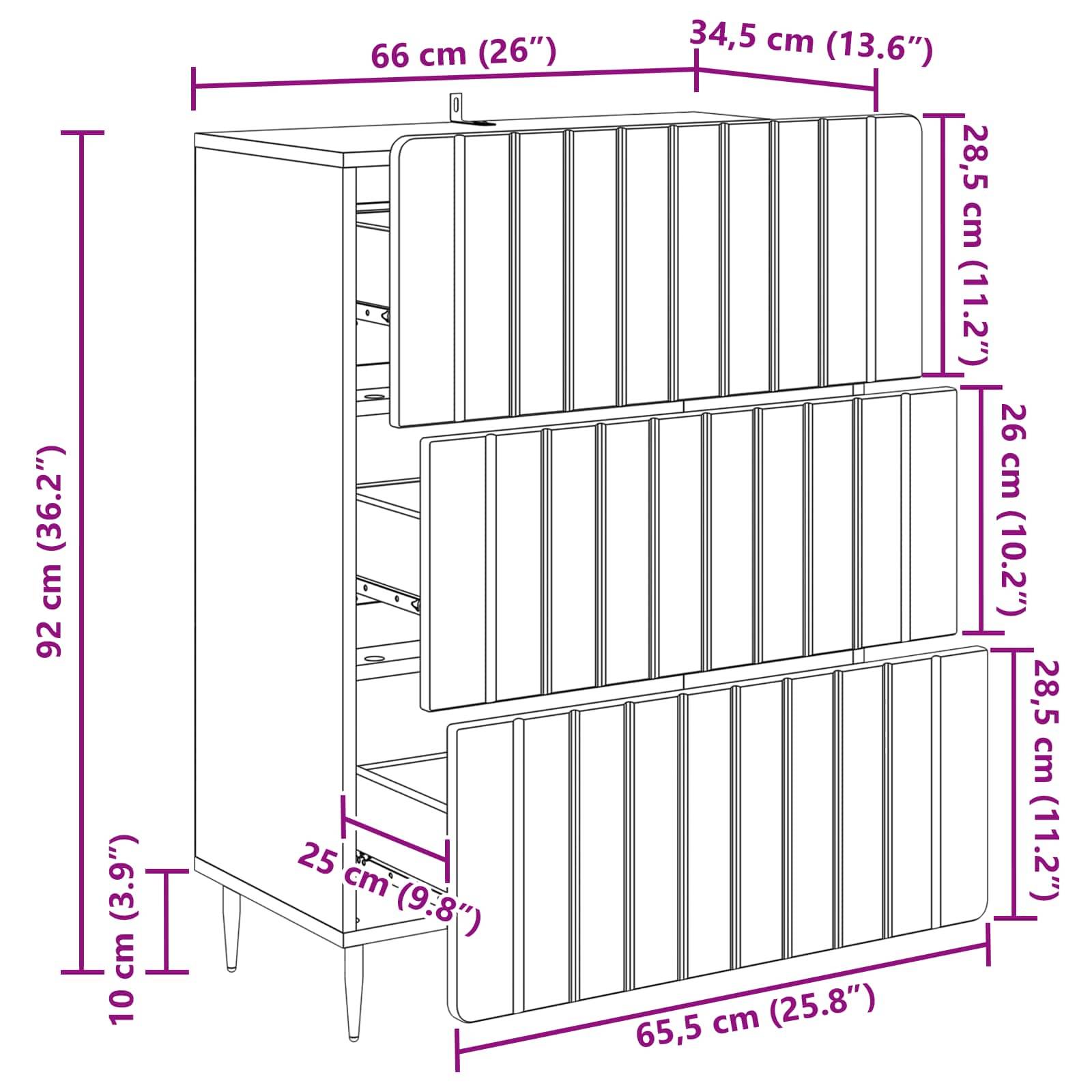 vidaXL Schubladenschrank Schwarz 66 x 34,5 x 92 cm Holzwerkstoff