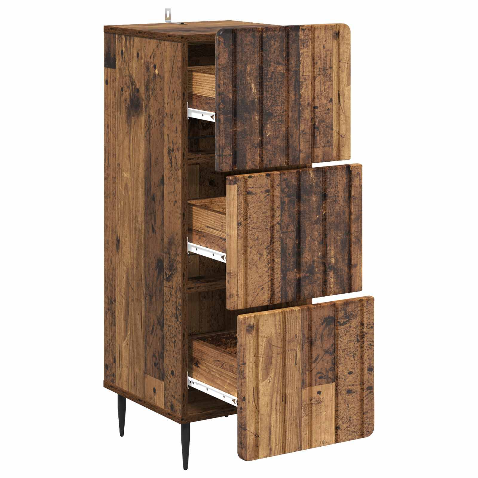 vidaXL Schubladenschrank Altholz 33 x 34,5 x 92 cm Holzwerkstoff