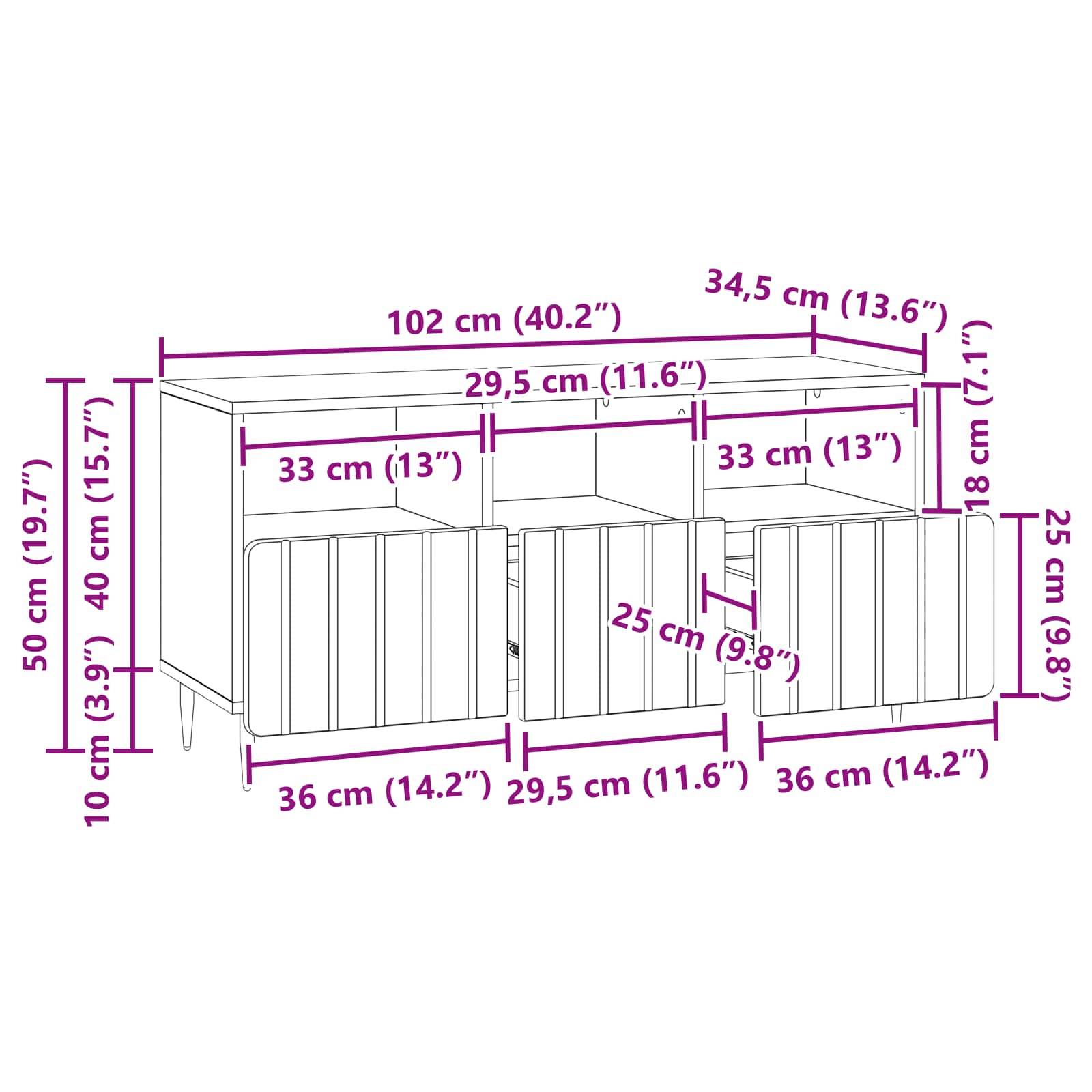 vidaXL TV-Schränk mit Schubladen Weiß 102 x 34,5 x 50 cm Holzwerkstoff