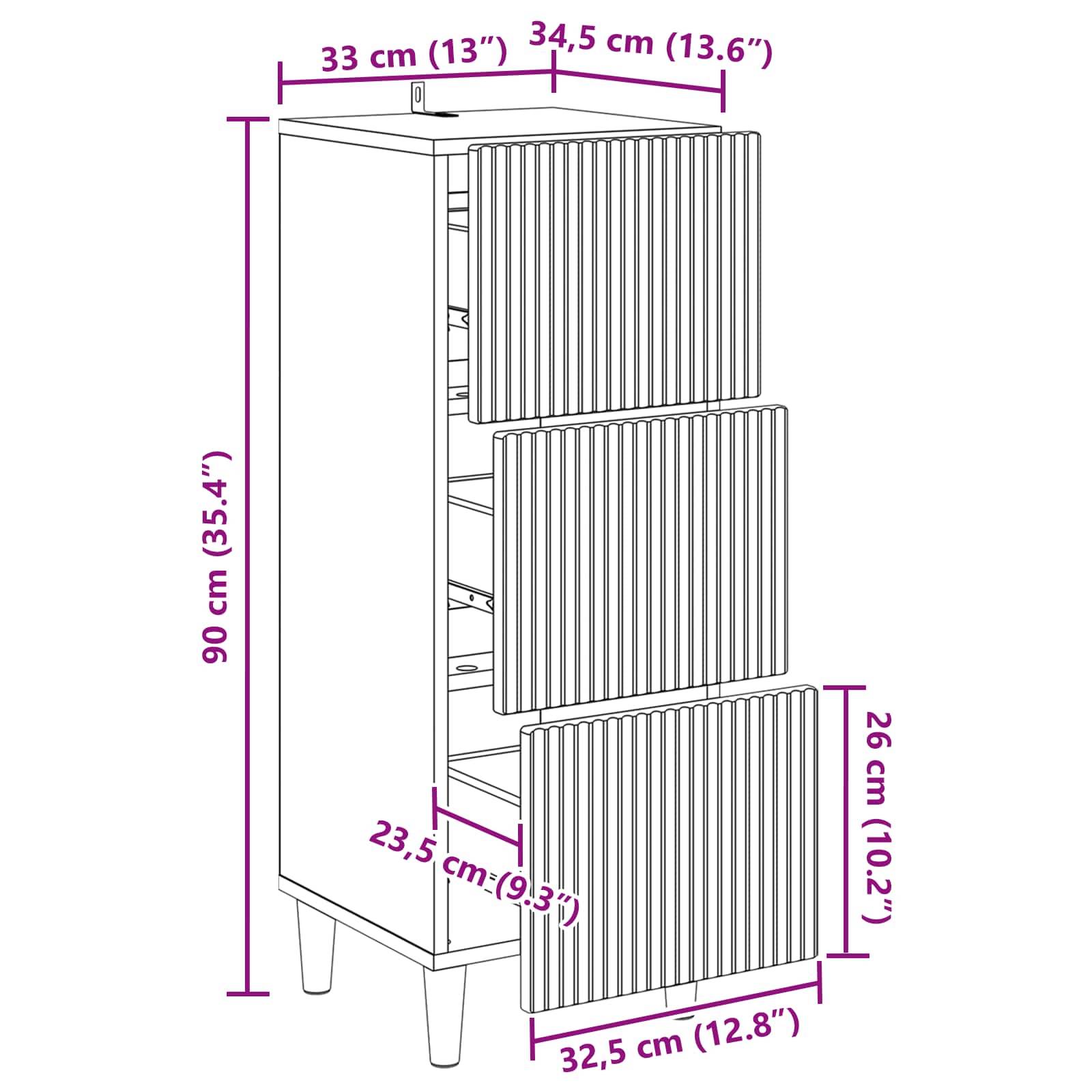 vidaXL Schubladenschrank Weiß 33 x 34,5 x 90 cm Holzwerkstoff
