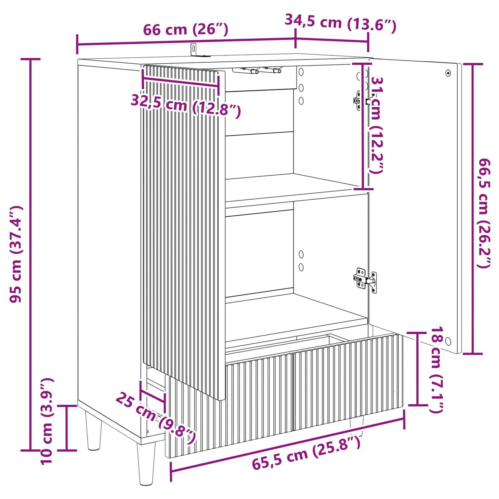 vidaXL Sideboard Schwarz 66 x 34,5 x 95 cm Holzwerkstoff