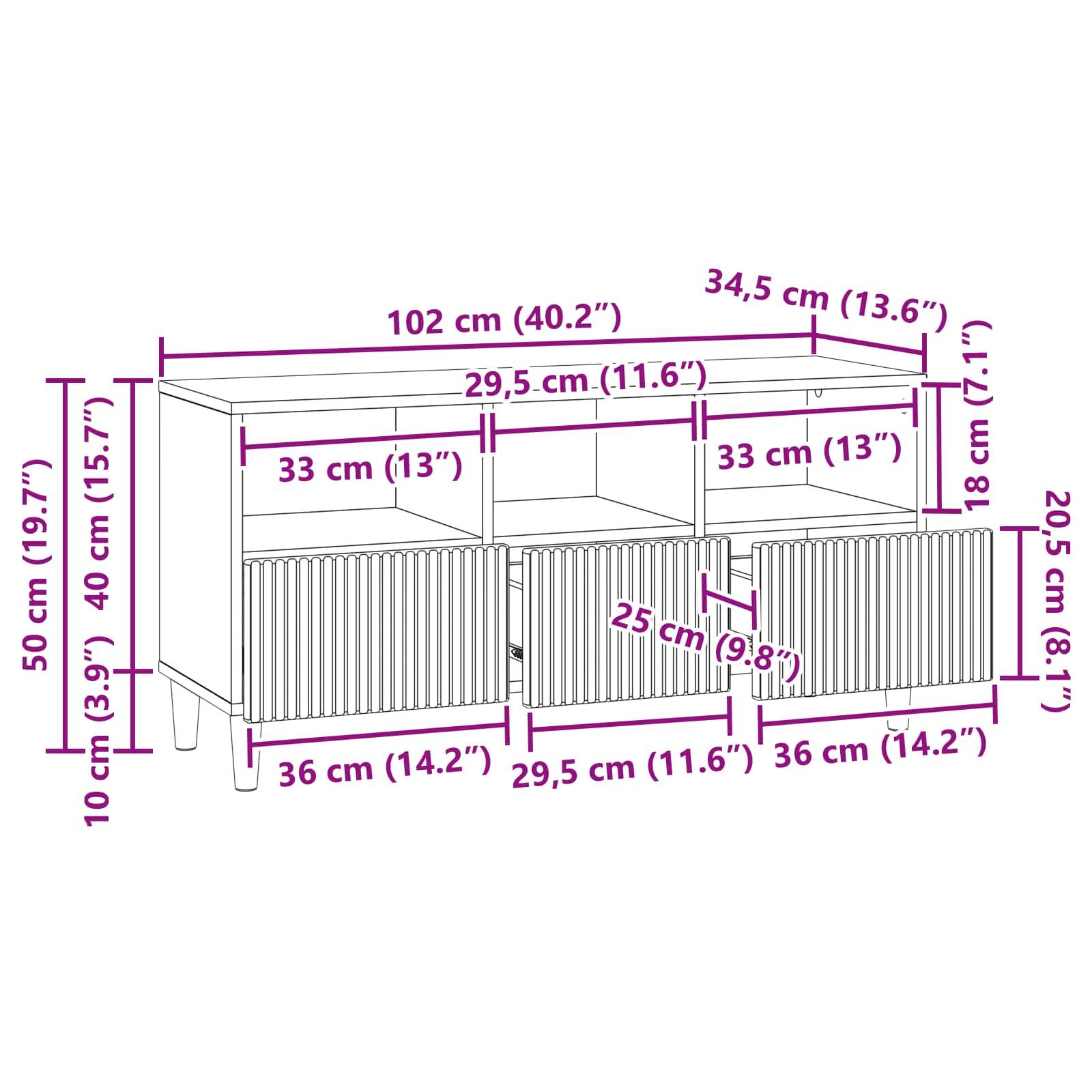 vidaXL TV-Schränk mit Schubladen Weiß 102 x 34,5 x 50 cm Holzwerkstoff