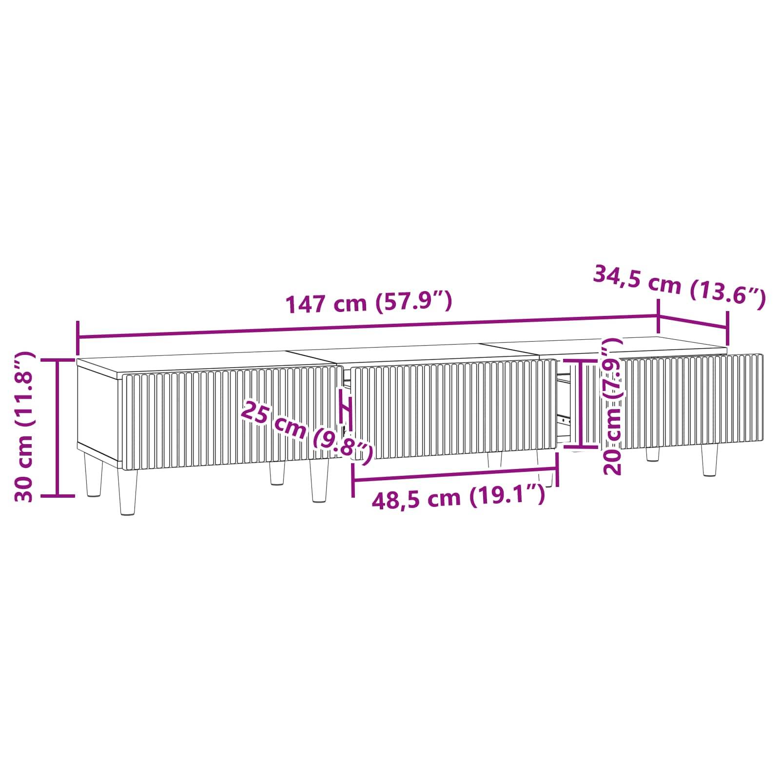 vidaXL TV-Schränk Schwarz 147 x 34,5 x 30 cm Holzwerkstoff
