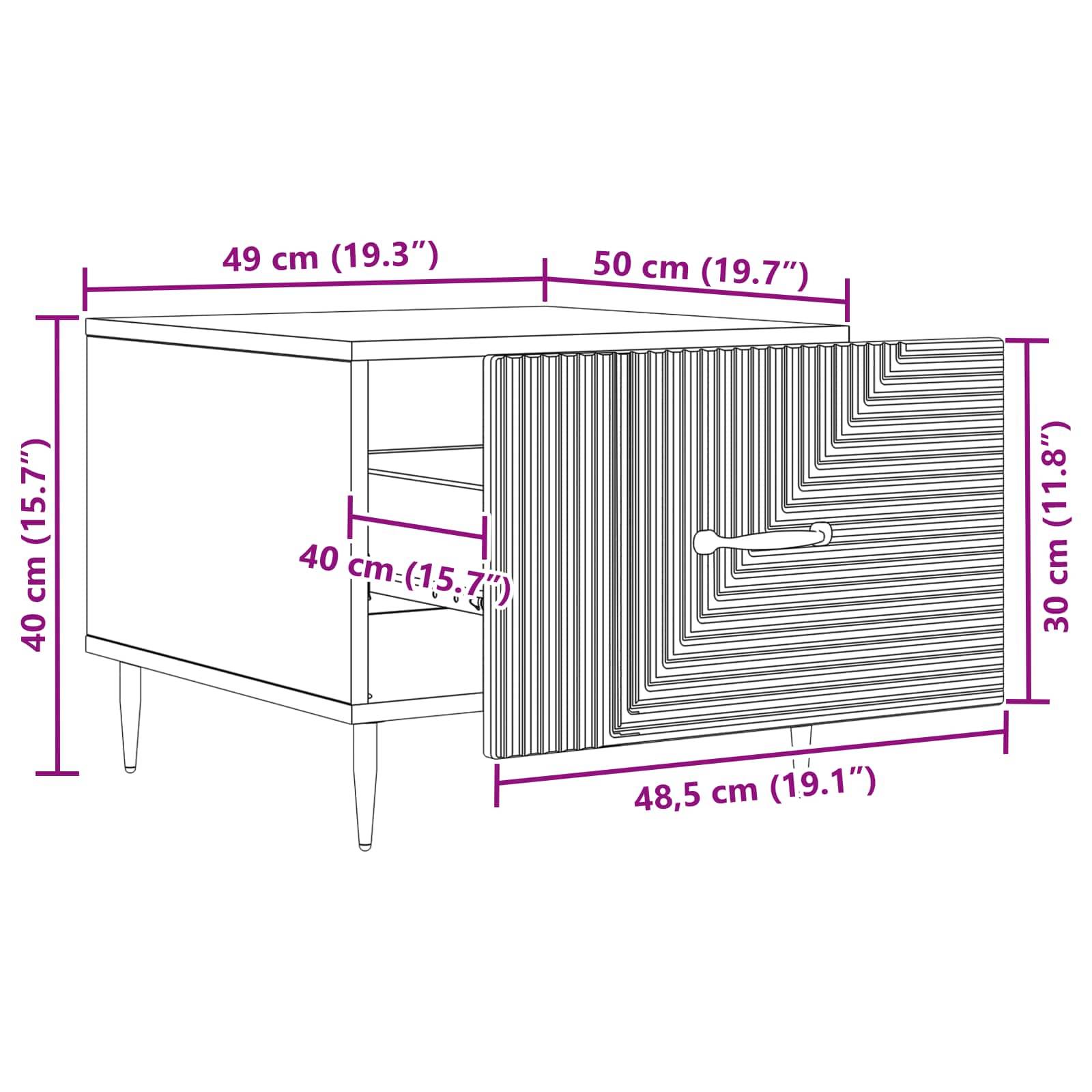 vidaXL Couchtisch Geräucherte Eiche 49 x 50 x 40 cm Holzwerkstoff
