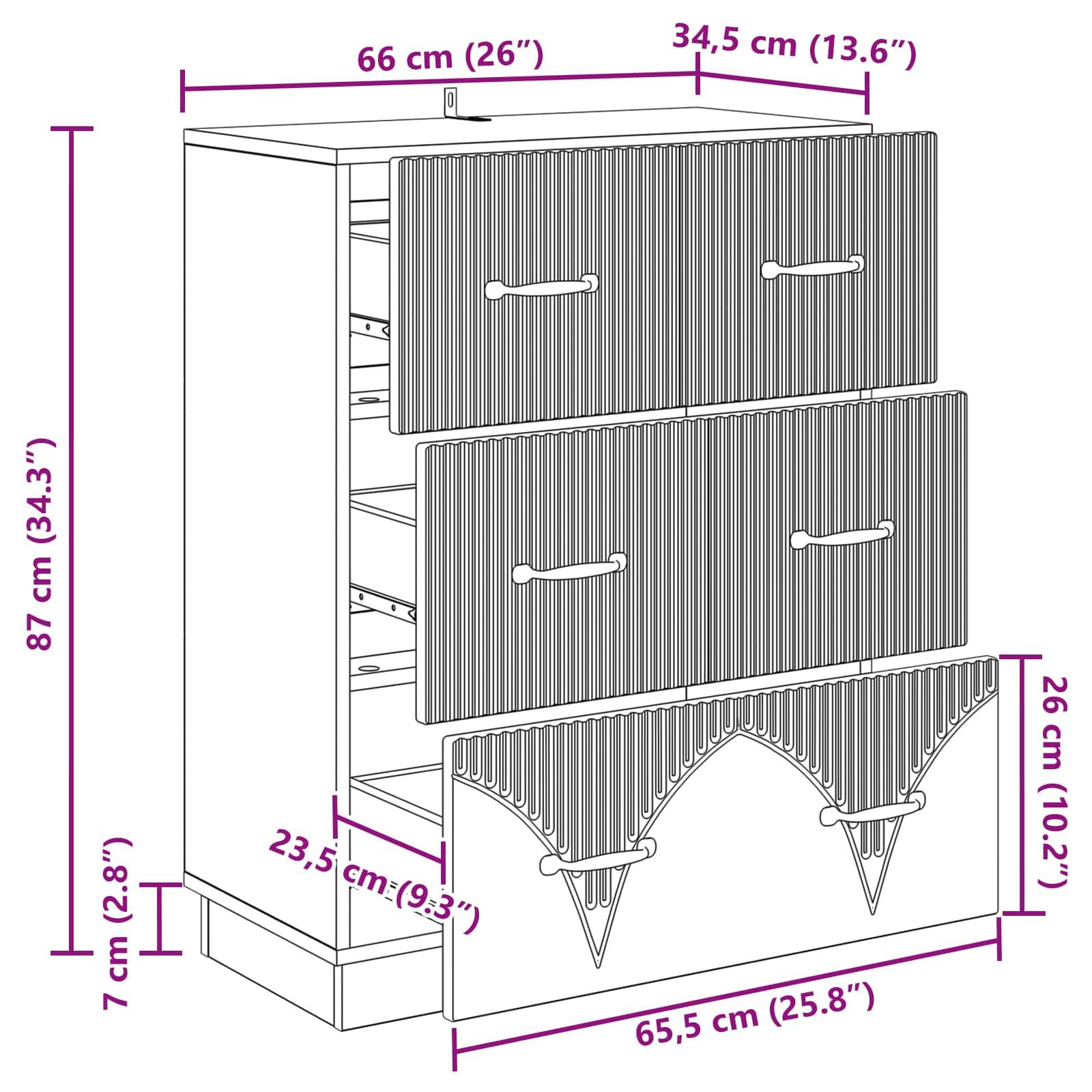 vidaXL Schubladenschrank Schwarz 66 x 34,5 x 87 cm Holzwerkstoff