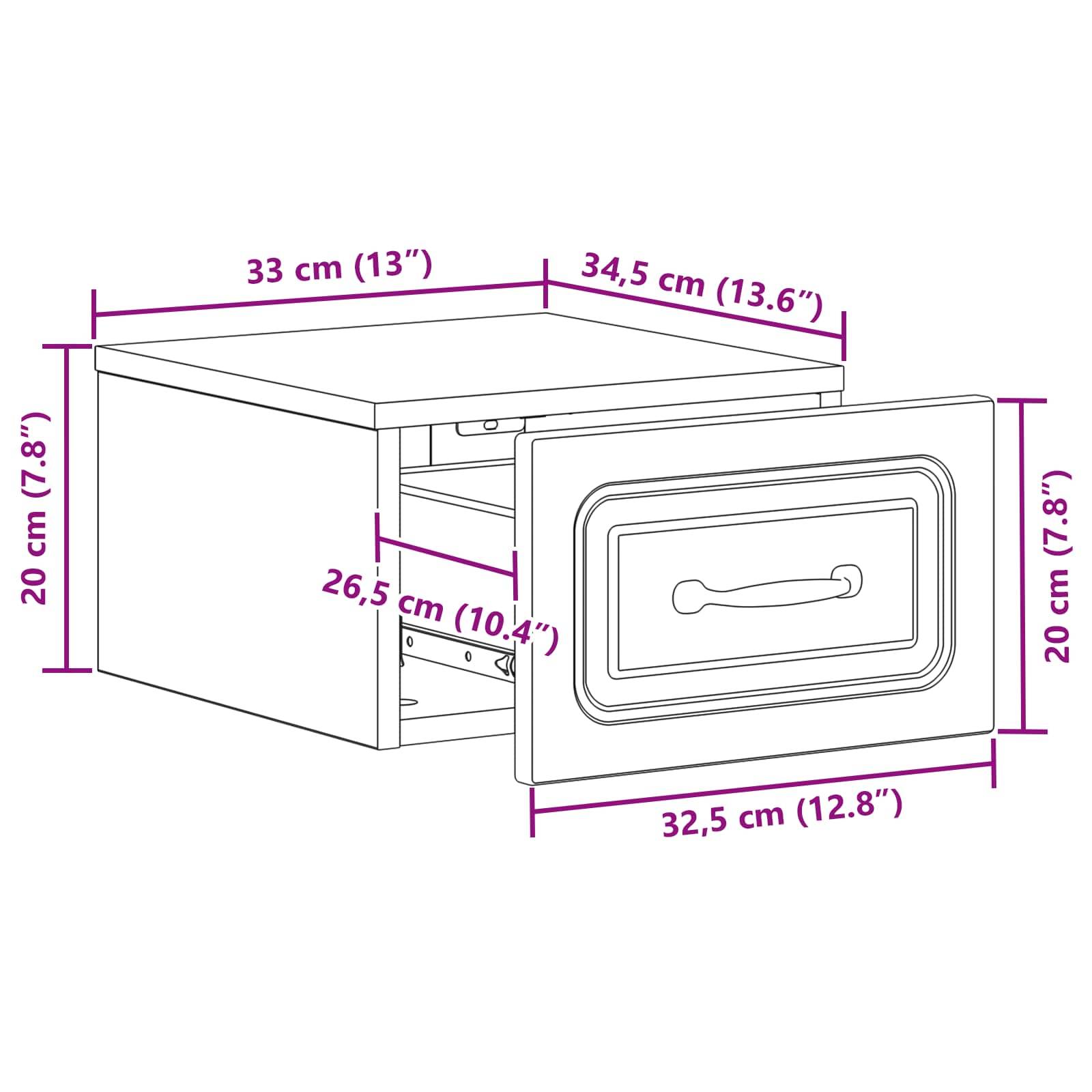 vidaXL Wandmontierter Nachttisch Altholz 34,5 x 33 x 20 cm