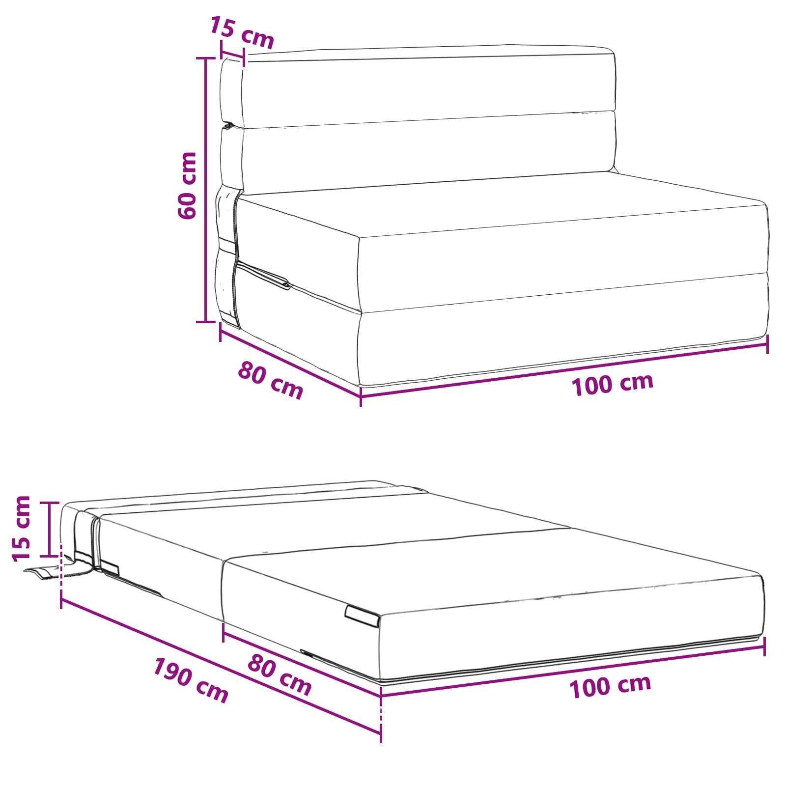 vidaXL Klappsofa Bett Hellgrau 100 x 80 x 60 cm Stoff