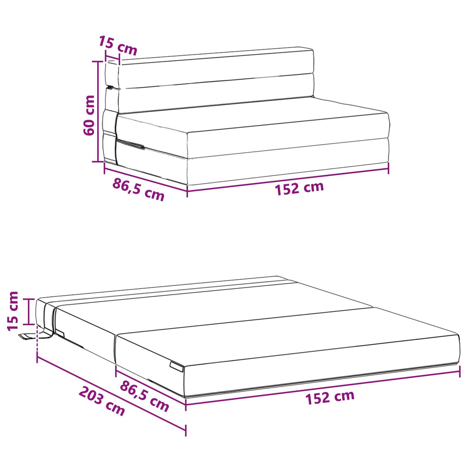 vidaXL Klappsofa Bett Hellgrün-Grau 203 x 152 x 15 cm Cordstoff