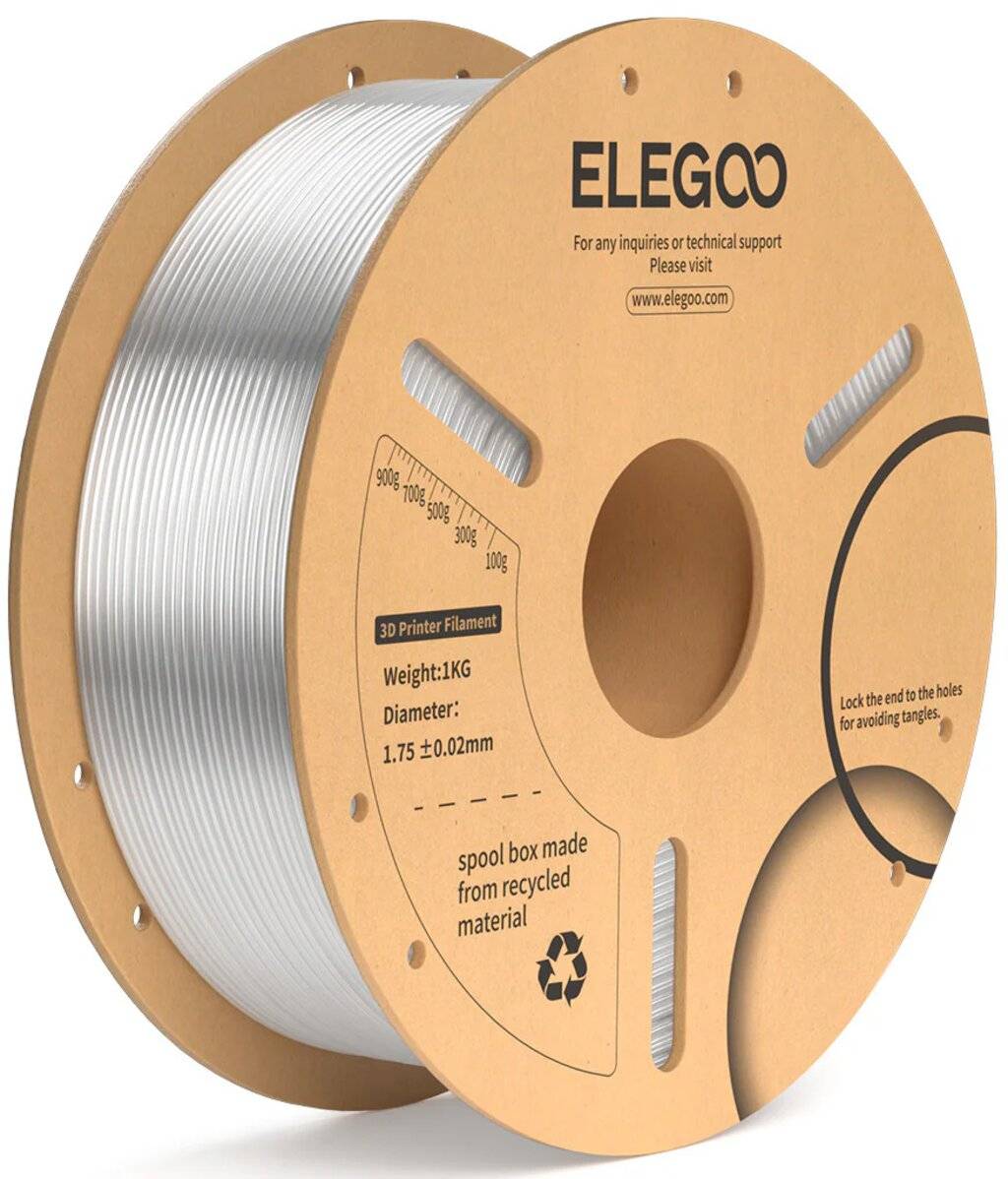 Elegoo PLA+ Filament, 1.75 mm, 1000 g, Translucent, NatureWorks 4032D