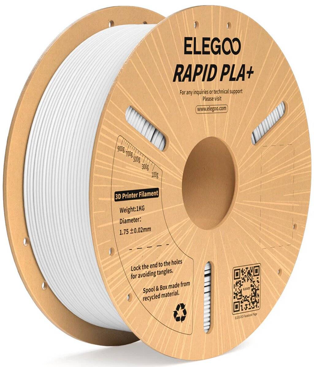 Elegoo Rapid PLA+ Filament, Weiß, 1.75 mm, 1000 g, für High-Speed Druck bis 600 mm/s