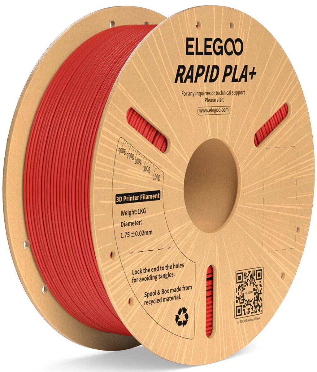 Elegoo Rapid PLA+ Filament, Rot, 1,75 mm, 1000 g, für High Speed 3D-Druck