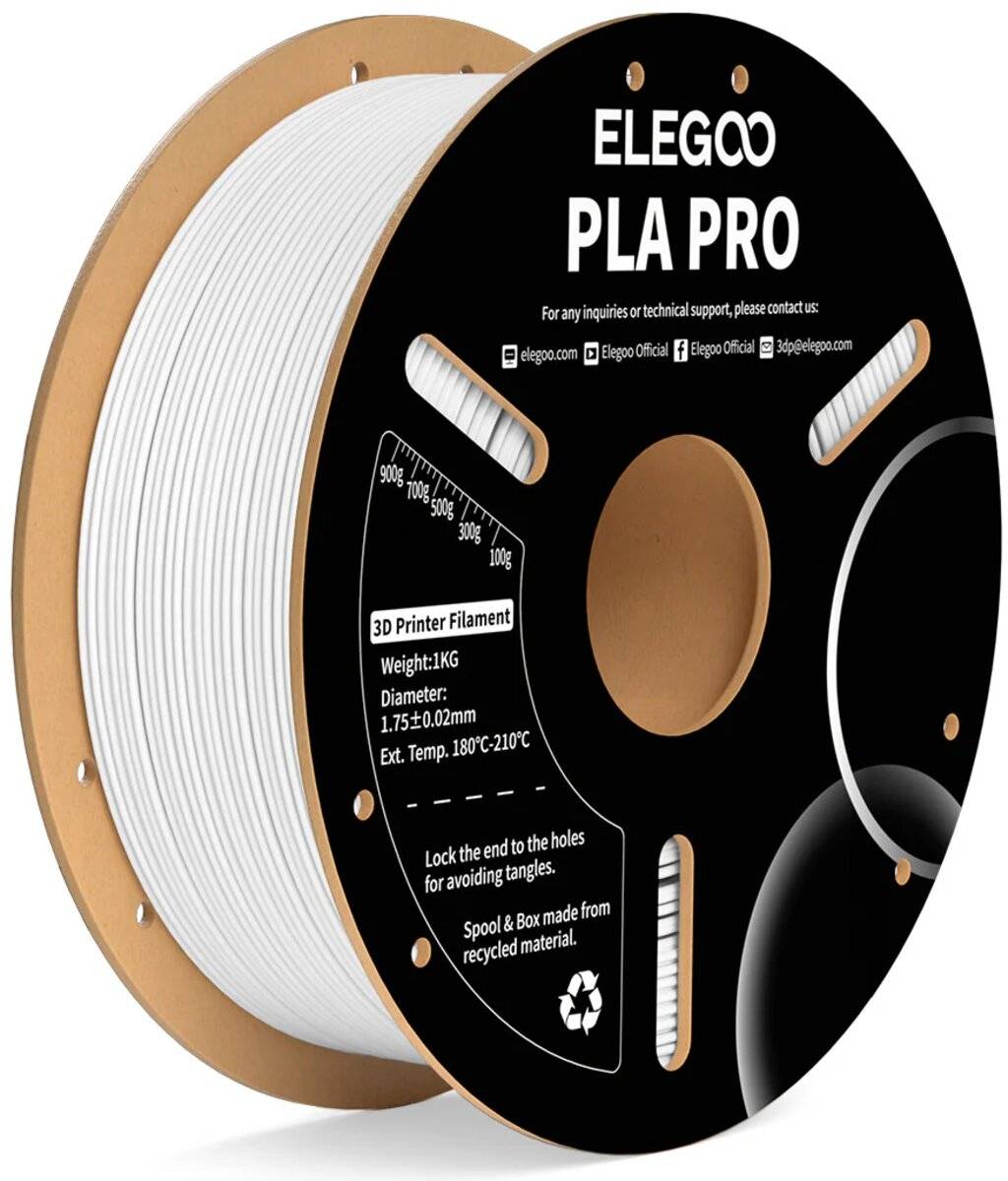 Elegoo PLA Pro White 3D-Druck Filament, 1.75 mm, 1000 g