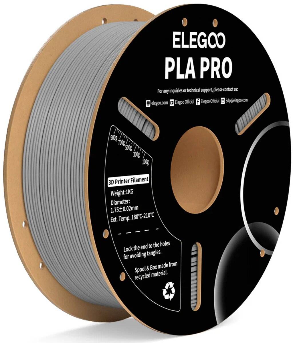 Elegoo PLA Pro Filament, Grau, 1,75 mm, 1000 g Spule