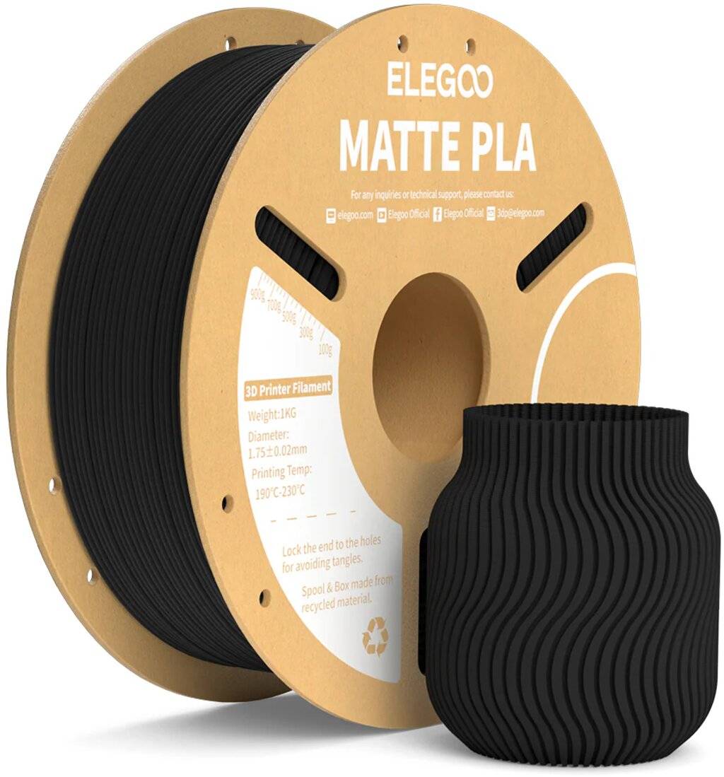 Elegoo PLA Filament, Matte Black, 1.75 mm, 1000 g