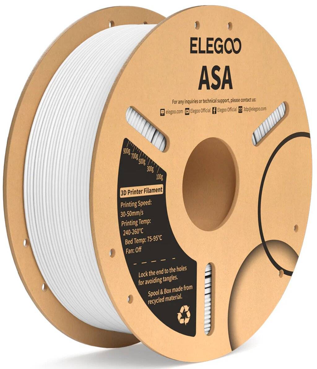 Elegoo ASA Filament White, 1.75 mm, 1000 g, UV-beständig