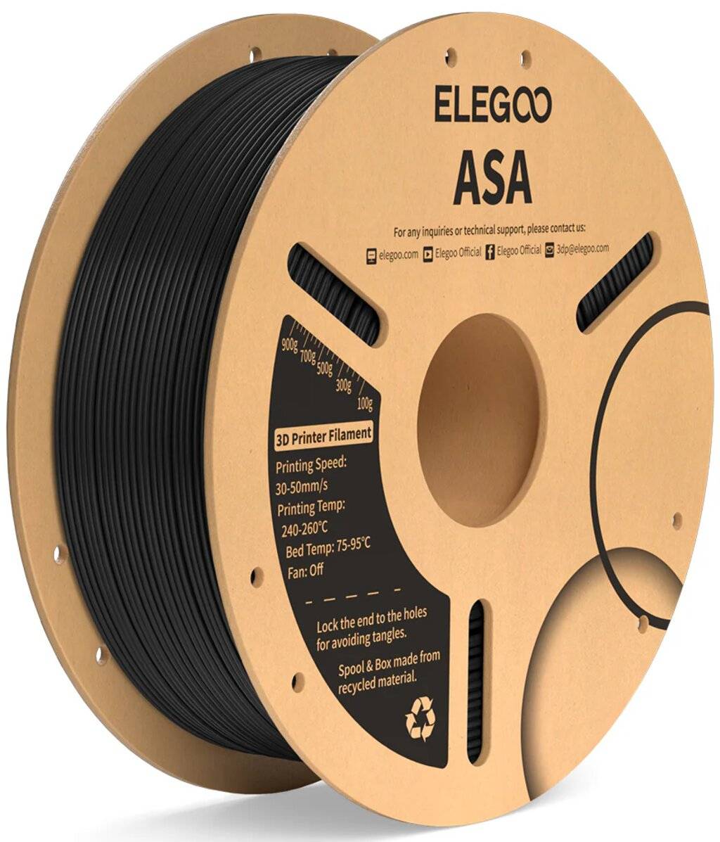 Elegoo ASA Filament, Schwarz, 1.75 mm, 1 kg Spule