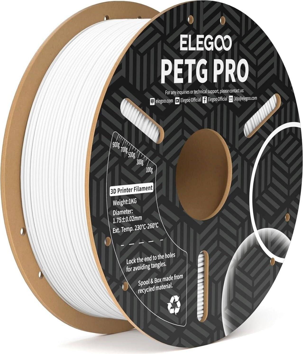 Elegoo PETG PRO Filament, Weiß, 1,75 mm, 1000 g Spule