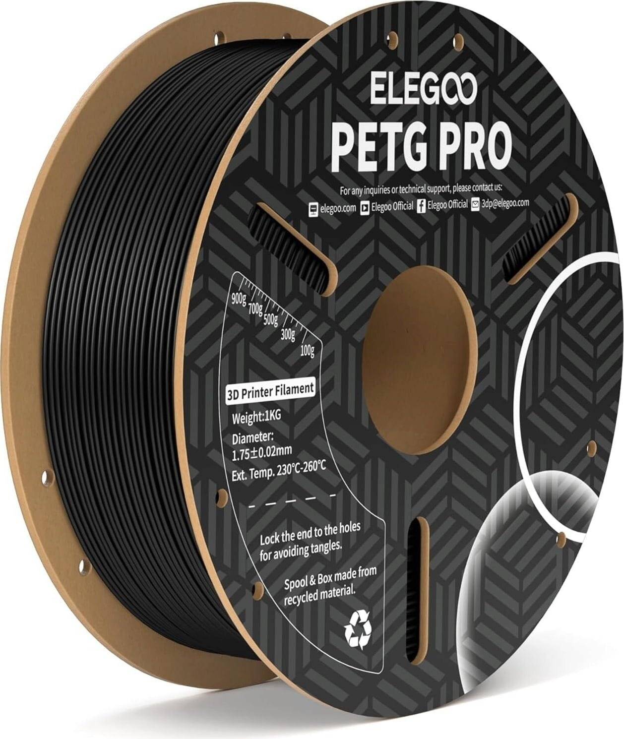 Elegoo PETG PRO Filament, 1,75 mm, 1000 g, Schwarz