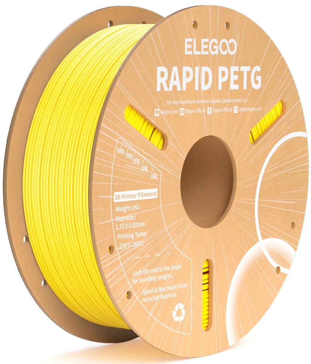 Elegoo Rapid PETG Filament, Gelb, 1,75 mm, 1000 g, für Hochgeschwindigkeitsdruck