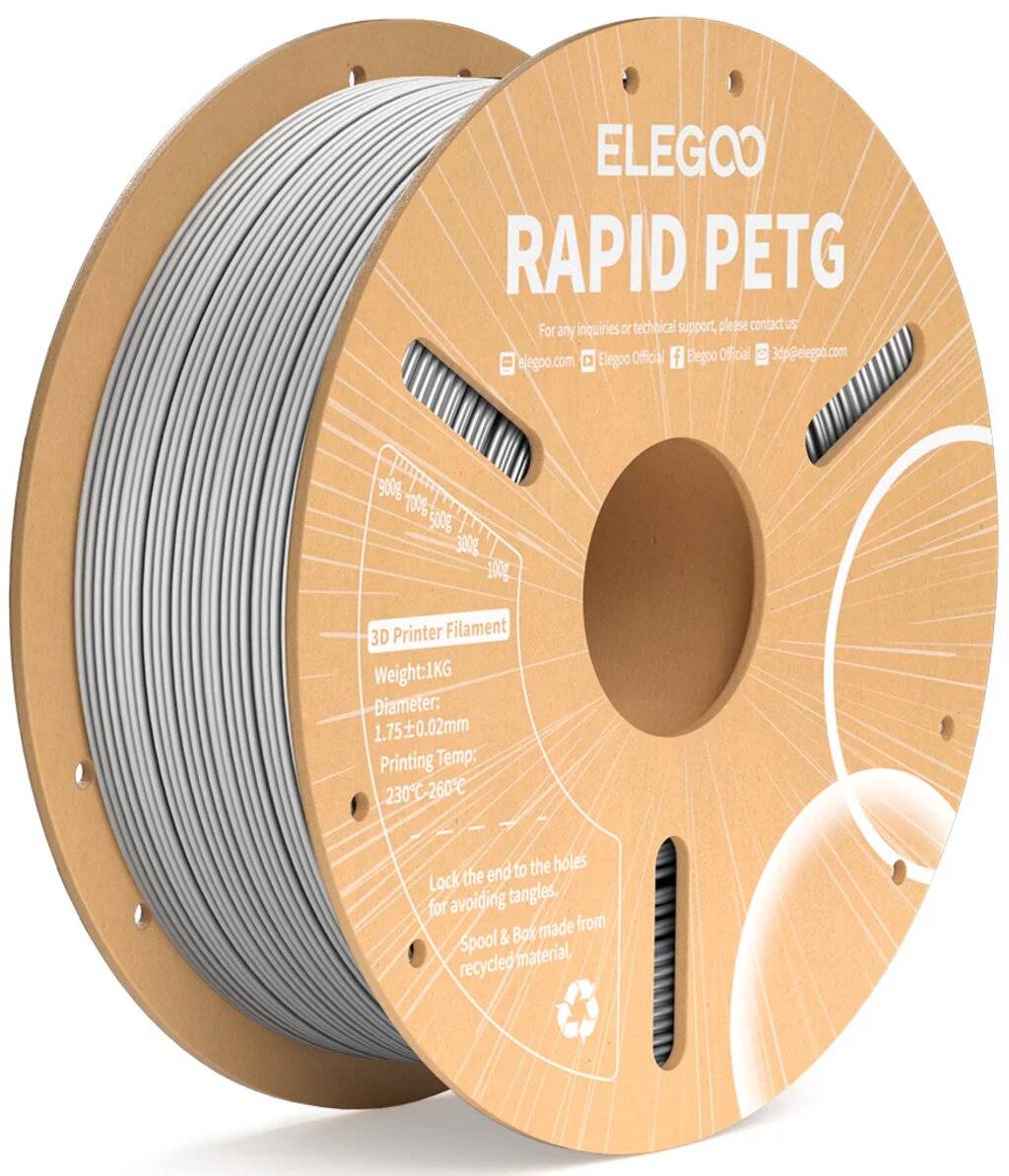 Elegoo Rapid PETG Filament, Grau, 1.75 mm, 1000 g, für Hochgeschwindigkeitsdruck