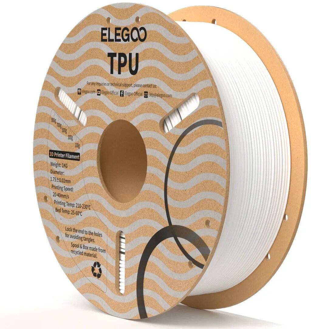 Elegoo TPU 95A White, 1.75 mm, 1000 g flexibles 3D-Druck Filament