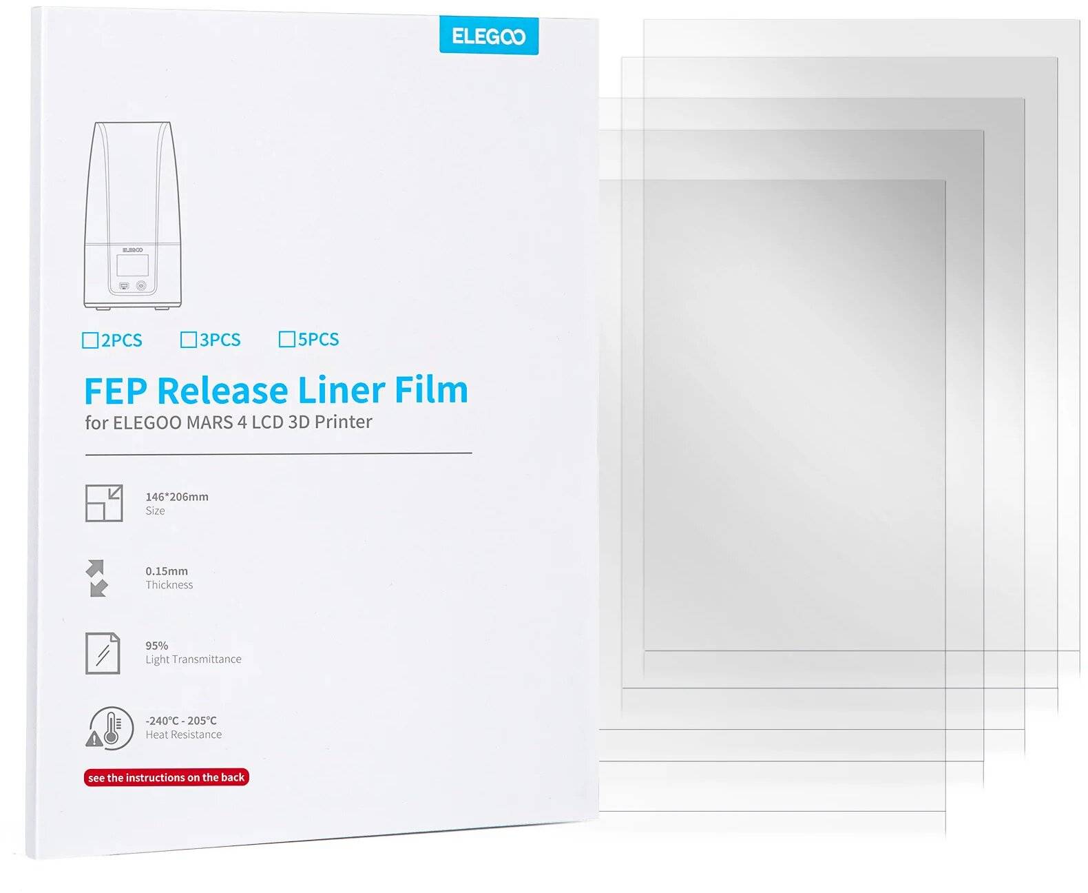 Elegoo FEP Folie 5er Set für Mars 5 und Mars 5 Ultra 3D-Drucker