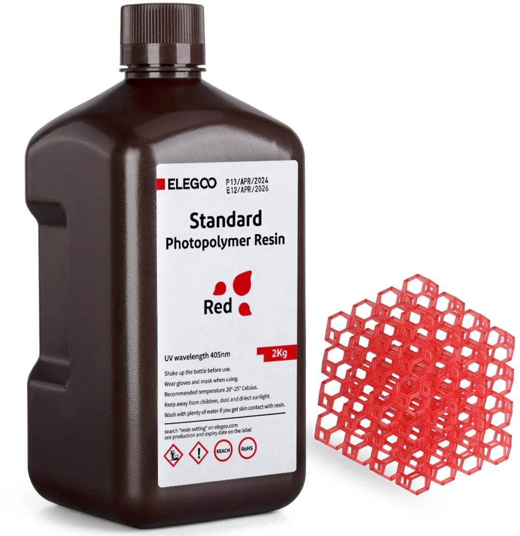 Elegoo Standard Resin Red, Photopolymer-Harz für LCD 3D-Drucker, 2.000 g