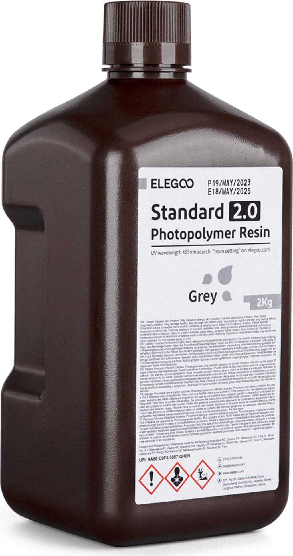 Elegoo Standard Resin Grey, 2.000 g, Photopolymer-Harz für LCD-3D-Drucker
