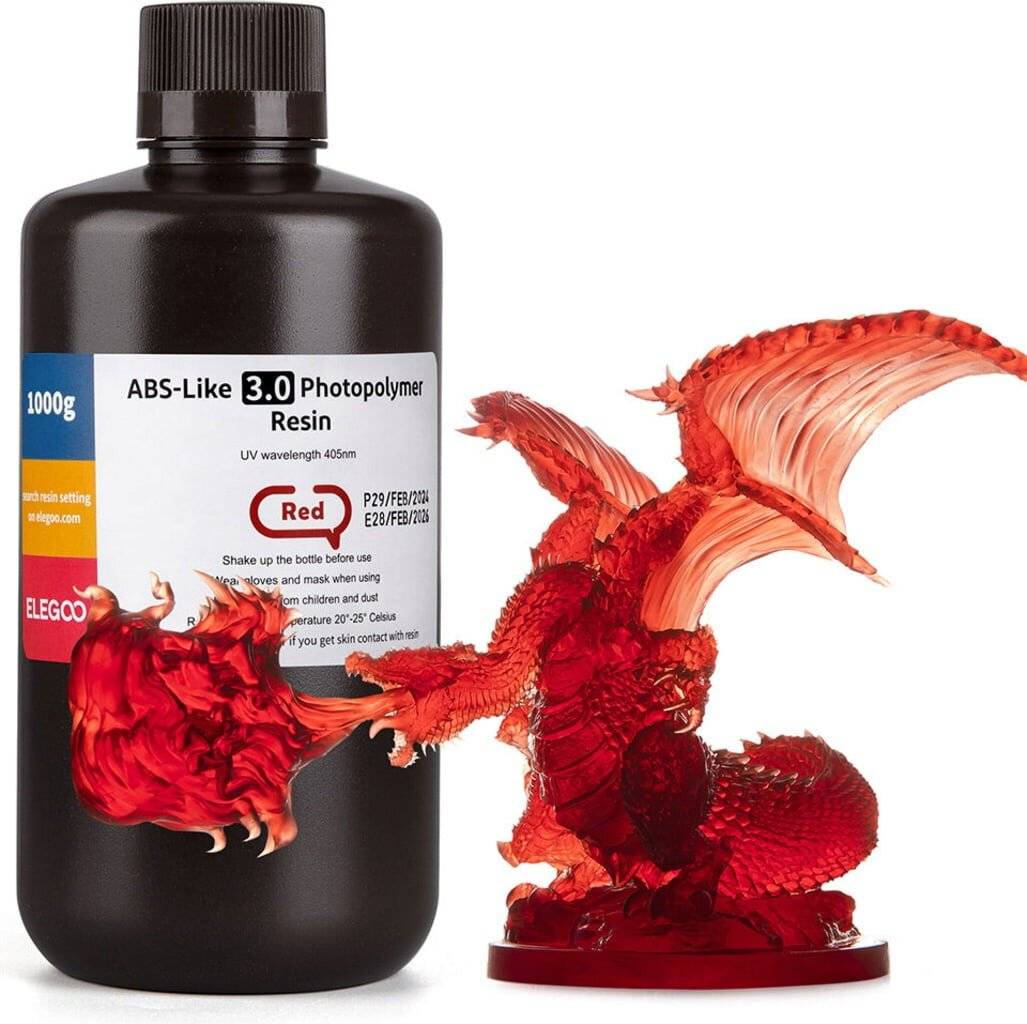 Elegoo ABS-like Resin V3.0 Red, 1.000 g, hochfestes 3D-Drucker-Harz, 405nm