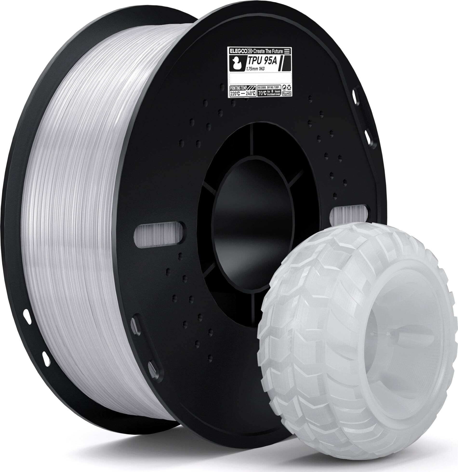 Elegoo TPU 95A Filament, Translucent, 1,75 mm, 1000 g, elastisch und flexibel