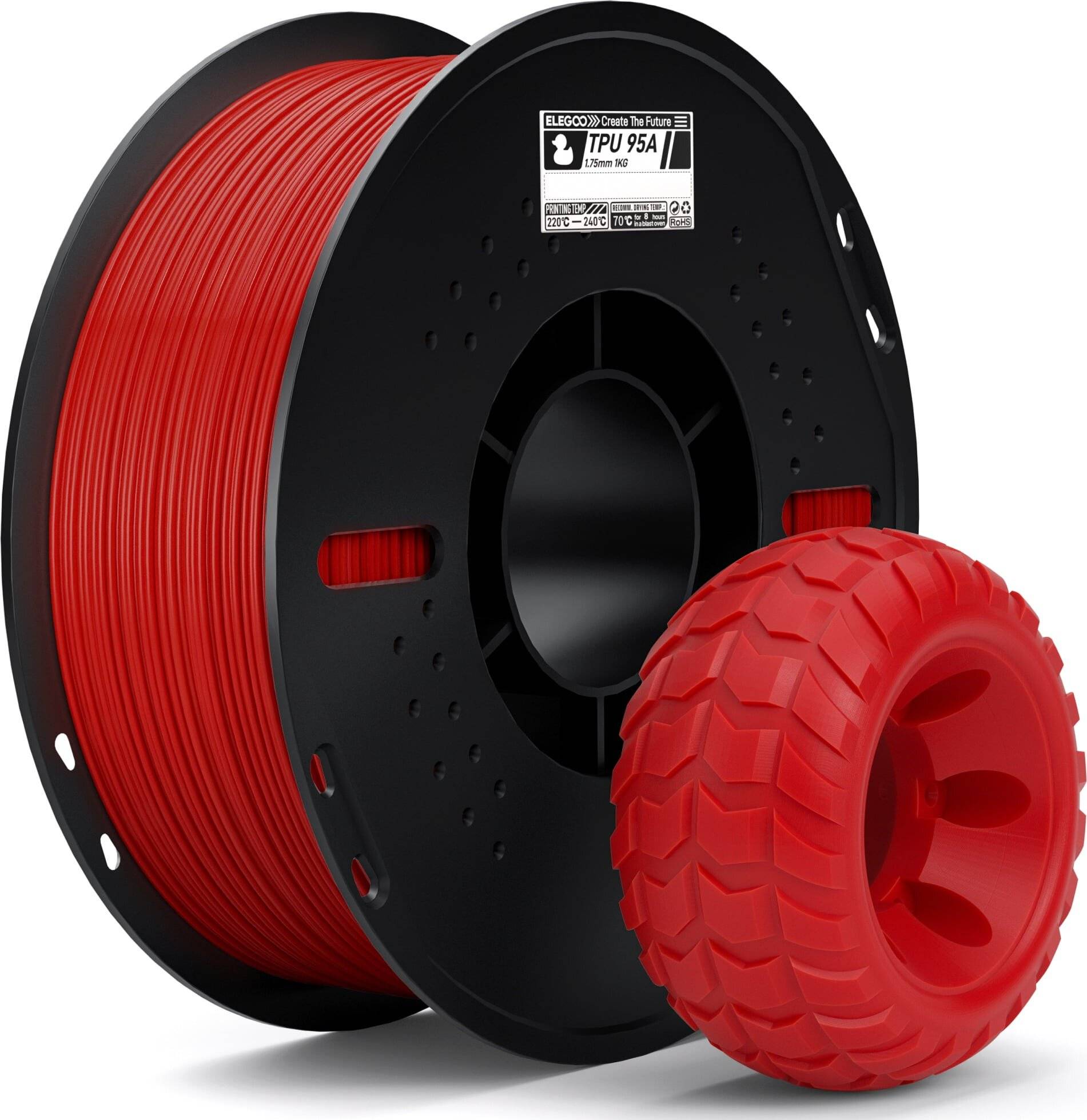 Elegoo TPU 95A Filament, Red, 1,75 mm, 1000 g, Flexibel & Elastisch